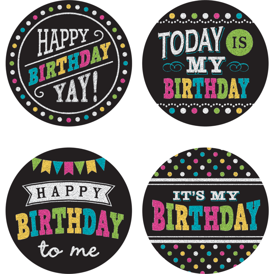 Chalkboard Brights Happy Birthday Wear 'Em Badges