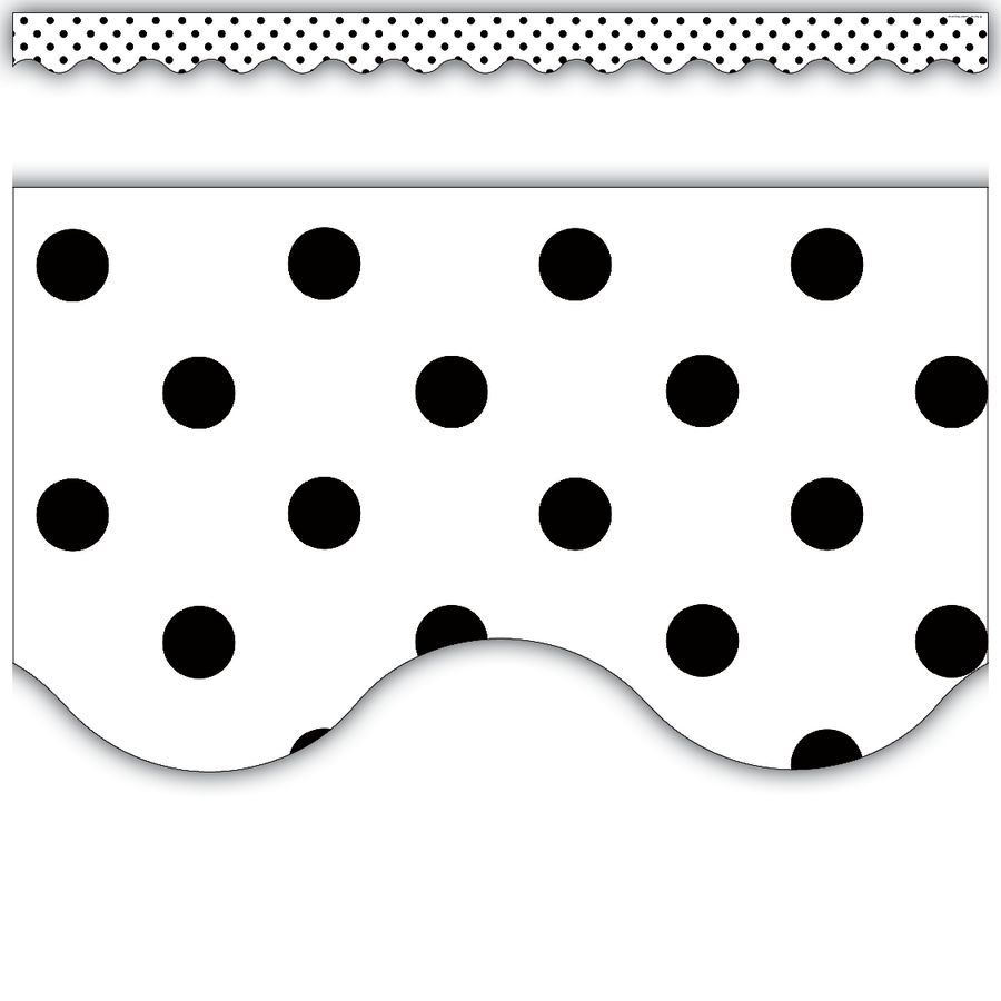 Scalloped Border Trim:  Black Polka Dots on White