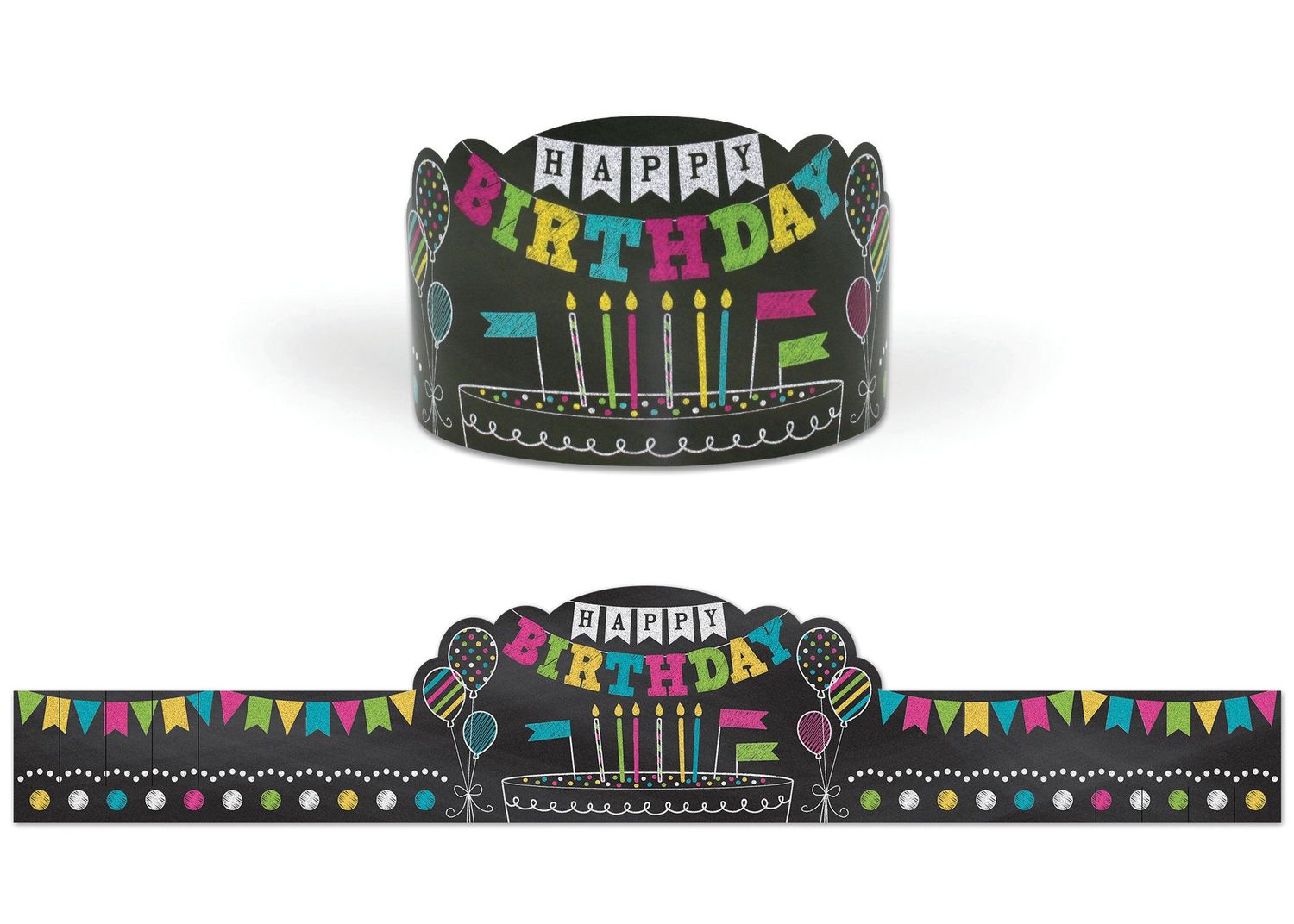 Chalkboard Brights Happy Birthday Crowns