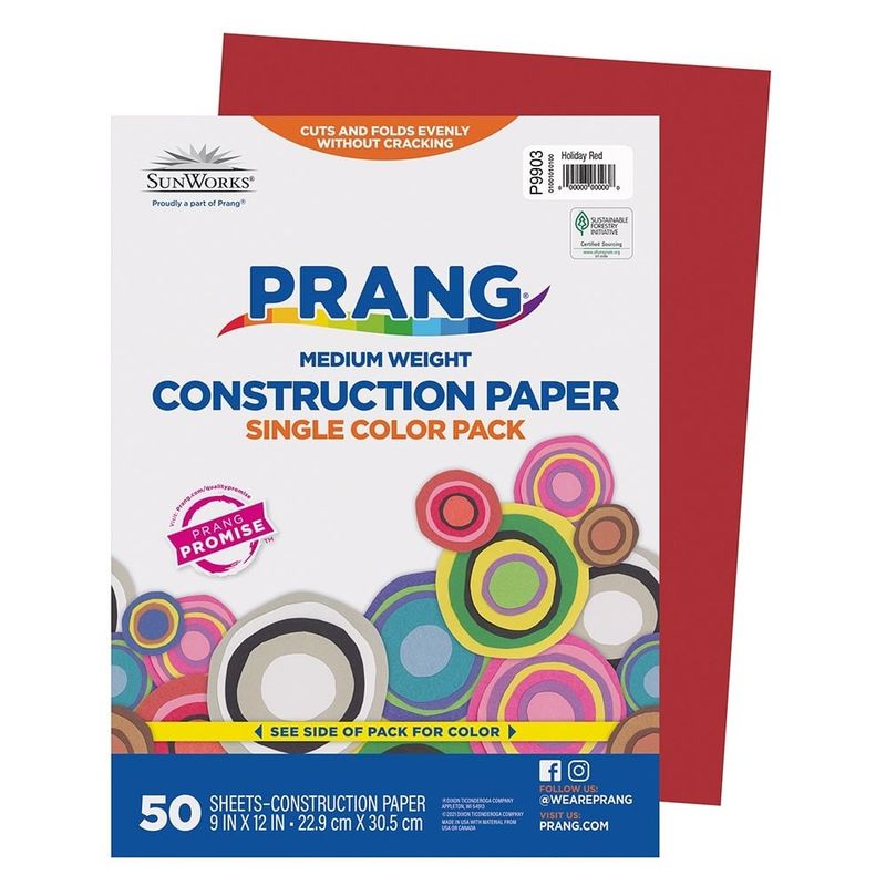 Prang® Construction Paper Holiday Red 9" X 12"   Holiday Red   50 Sheets