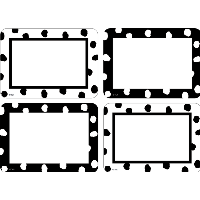 Black and White Painted Dots Name Tags/Labels - Multi-Pack