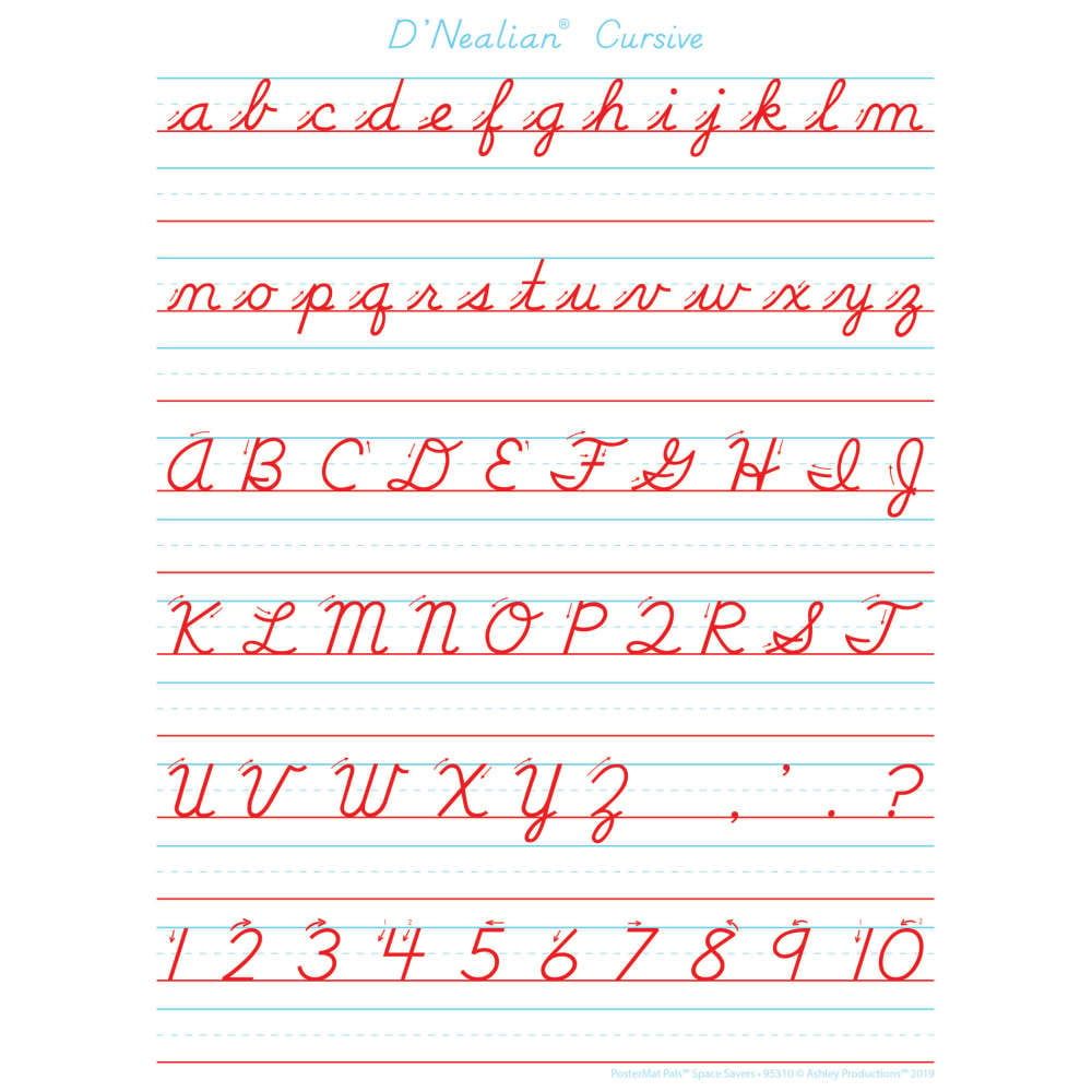 D'Nealian Cursive Handwriting, Space Savers, PosterMat Pals®, 13" X 9.5" Smart Poly®, Single Sided