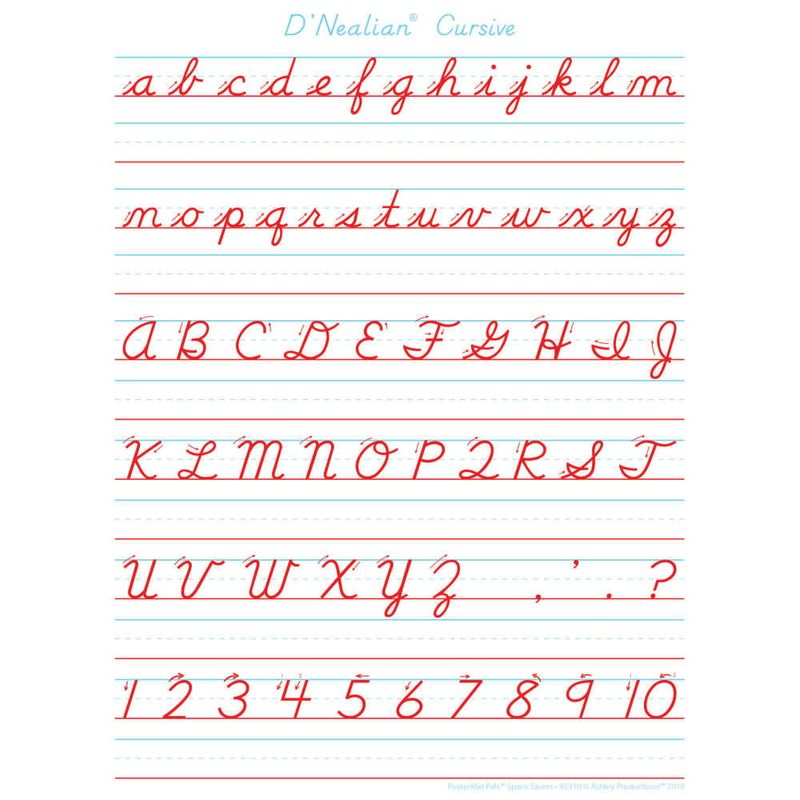 D'Nealian Cursive Handwriting, Space Savers, PosterMat Pals®, 13" X 9.5" Smart Poly®, Single Sided