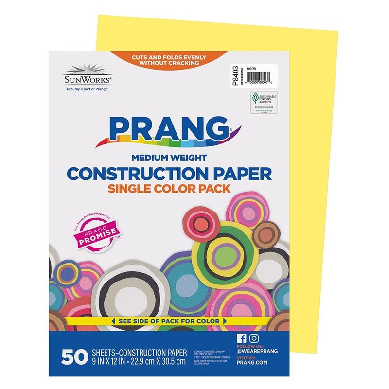 Prang® Construction Paper Yellow 9" X 12"   Yellow   50 Sheets
