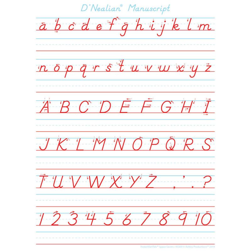 *D'Nealian Manuscript Handwriting, Space Savers, PosterMat Pals®, 13" X 9.5" Smart Poly®, Single Sided
