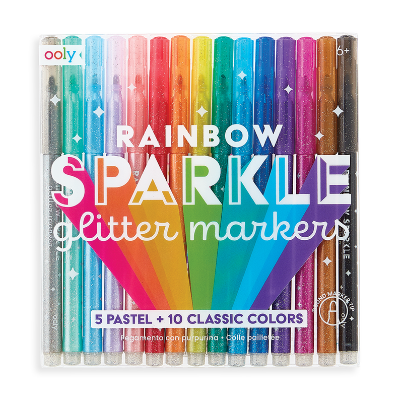 Rainbow Sparkle Glitter Markers - Set of 15