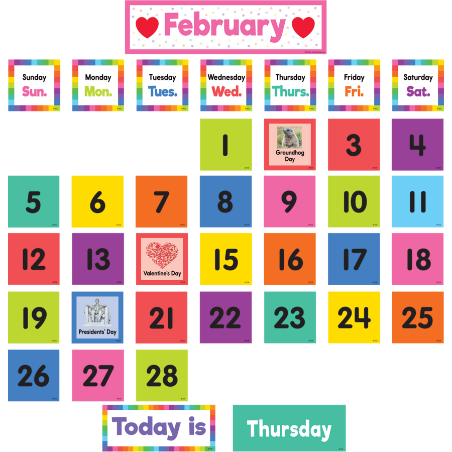 Colorful Calendar Pocket Chart Cards