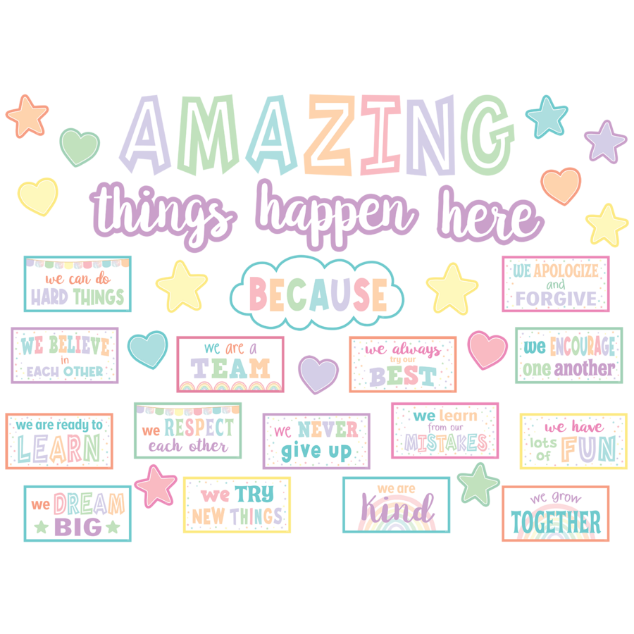 Pastel Pop Amazing Things Happen Here Bulletin Board