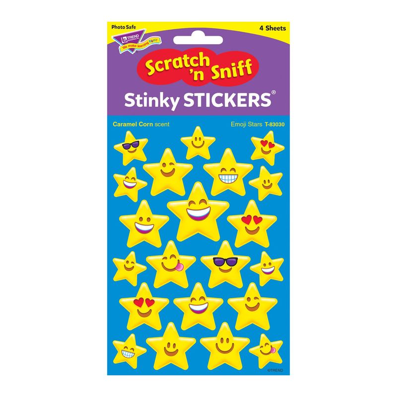 Emoji Stars, Caramel Corn scent Scratch 'n Sniff Stinky Stickers® – Mixed Shapes