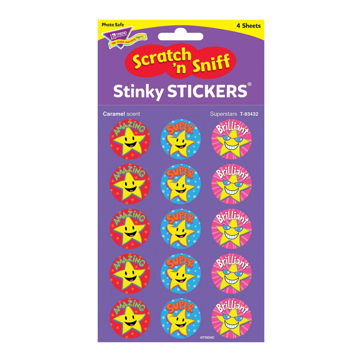 Superstars, Caramel scent Scratch 'n Sniff Stinky Stickers® – Large Round