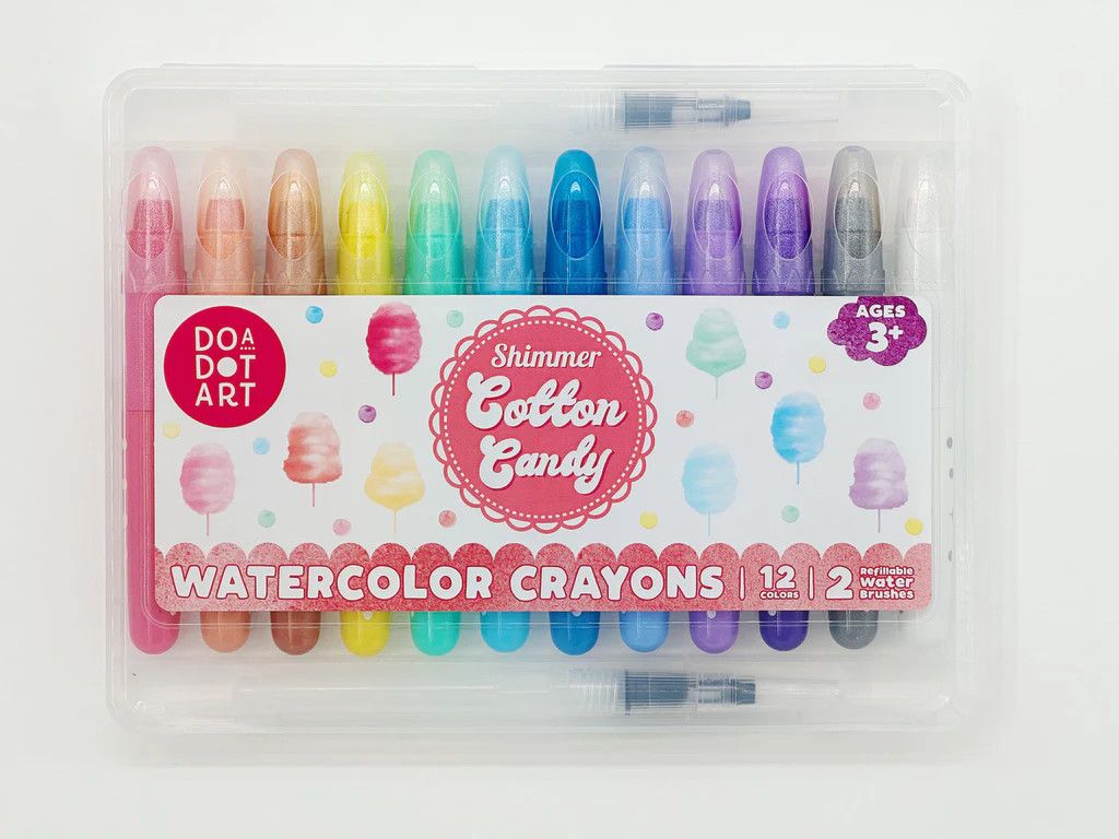 Do-A-Dot Art! Cotton Candy Shimmer Watercolor Crayons Set of 12 | With 2 Refillable water Brushes