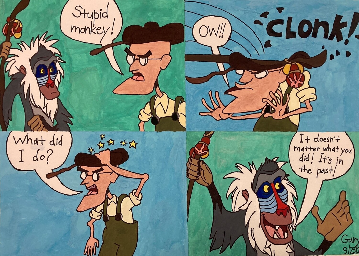 Rafiki Hits Eustace with His Stick