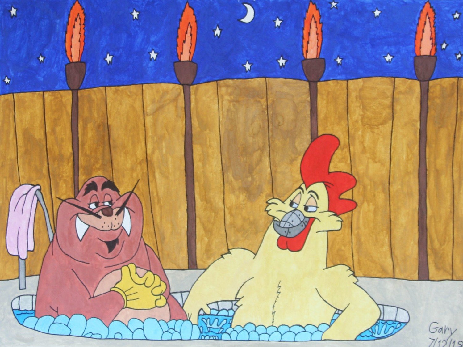 Steelbeak and Tuskernini Relaxing in the Hot Tub