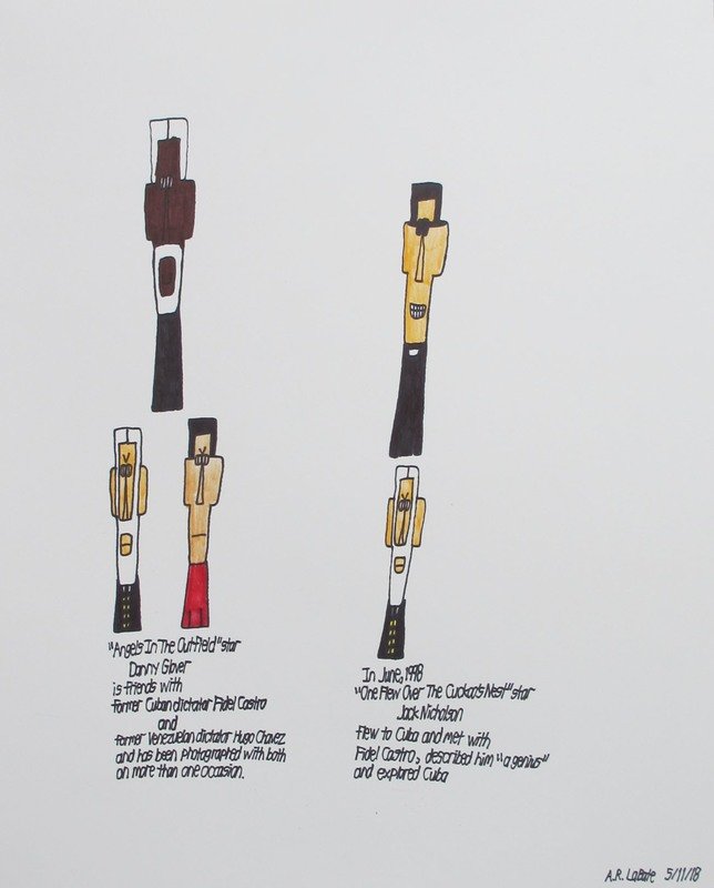 A Black man and white man are depicted in black clothing above 2 men in black with gold buttons &amp; a white b and 1 man in red.