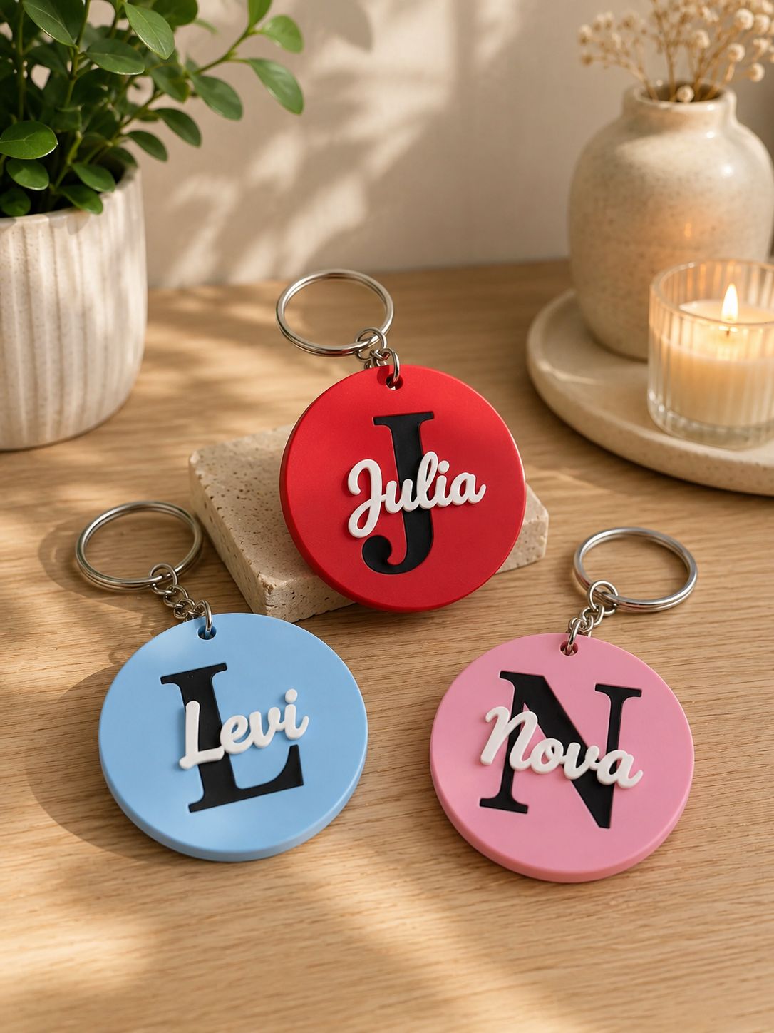 Ronde 3D Sleutelhanger met Hoofdletter & Naam Ronde 3D Sleutelhanger met Hoofdletter & Naam