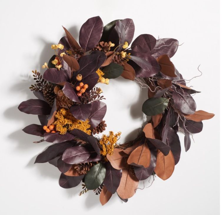 Faux 30 Inch Magnolia Leaf &amp; Fruit Wreath