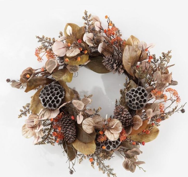 32 In Eucalyptus&amp;Lotus Wreath W/ Pine Cones