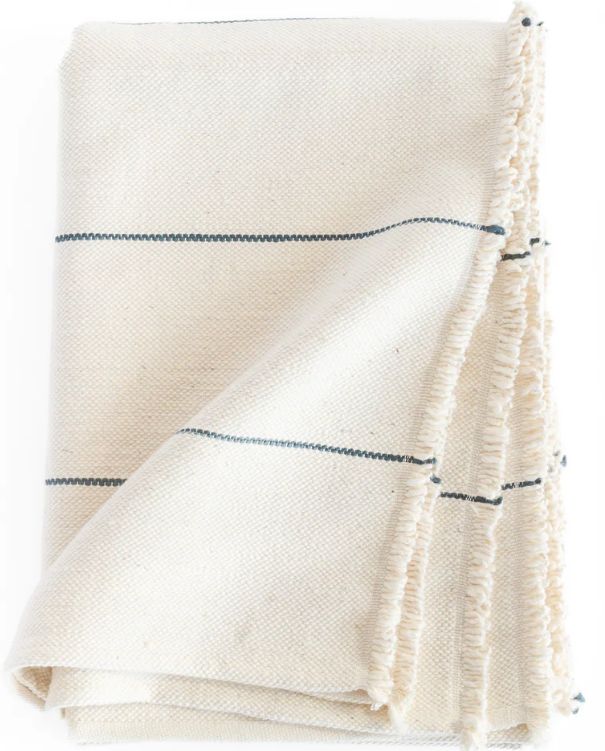 Lyra Throw Blanket, Cream &amp; Navy
