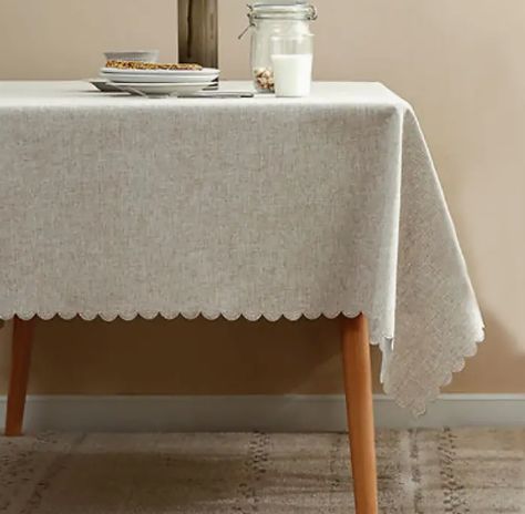 Natural Scalloped Border Wrinkle-Free Tablecloth 56&quot;x72&quot;