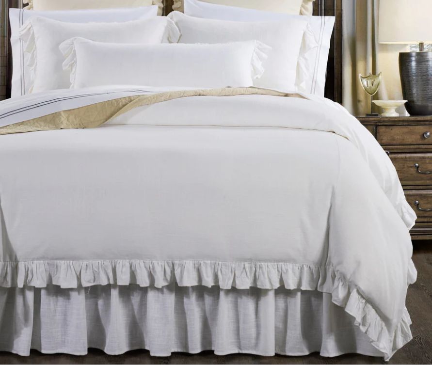 Layla Washed Linen Ruffled Bedding Set, Size: Super Queen