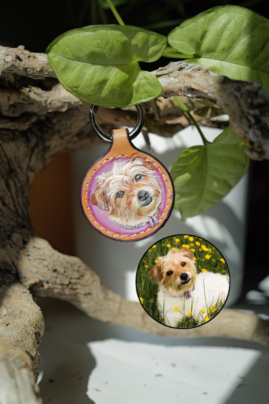 Pet Portrait Leather Carving &amp; Sculpting Mini Keyring 
