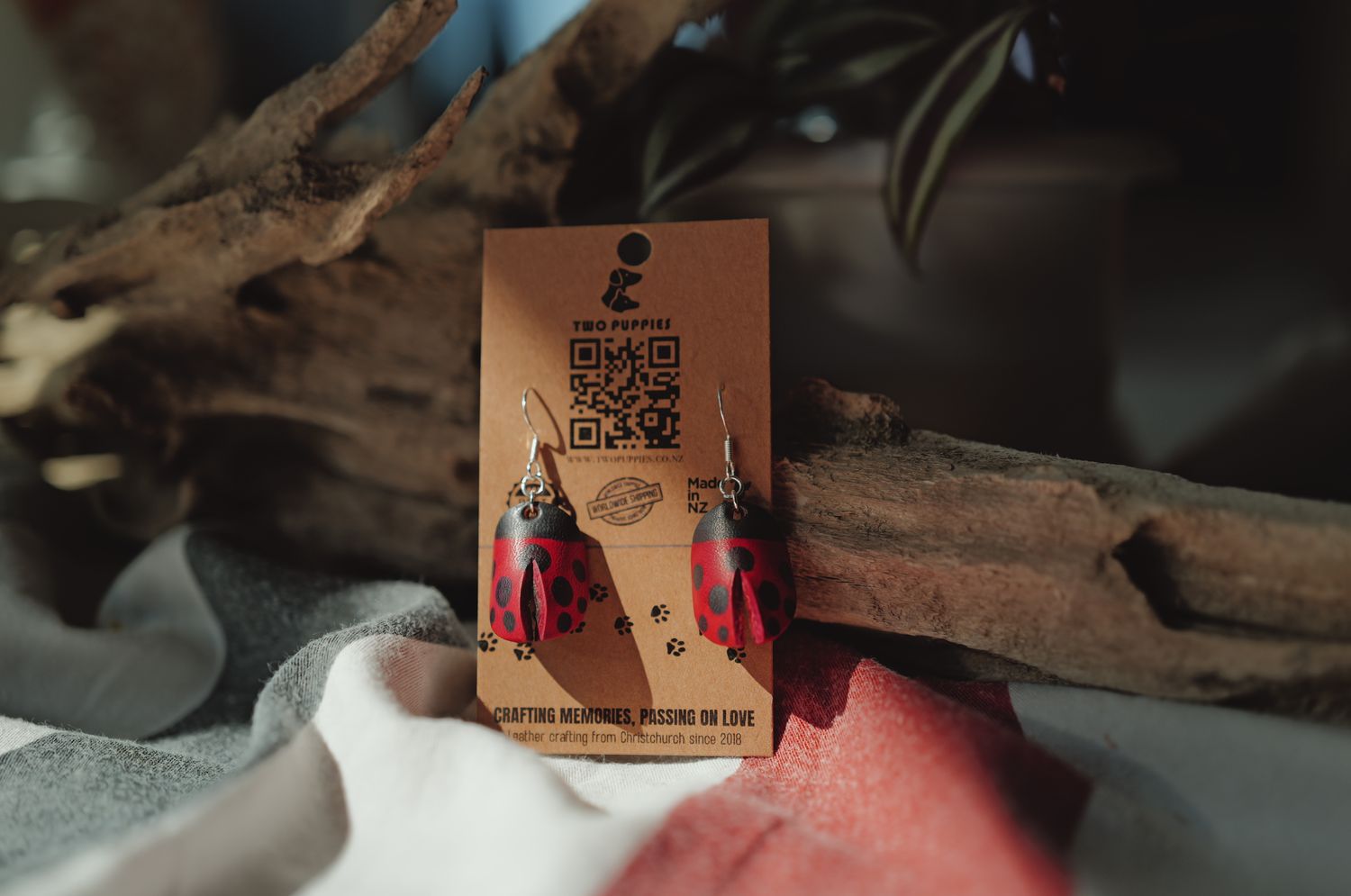 Ladybug Leather Drop Earrings
