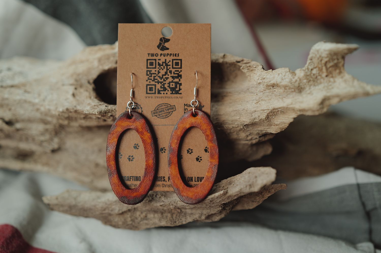 Earthbound Rings Leather Drop Earrings