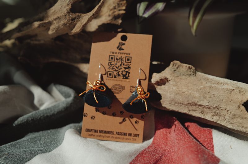 Pixie Caps Blue Leather Drop Earrings