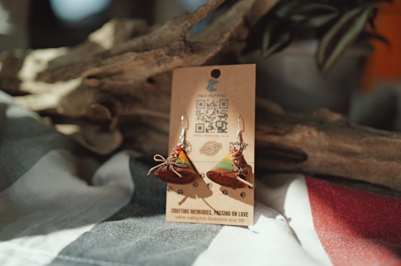 Pixie Caps Brown Leather Drop Earrings