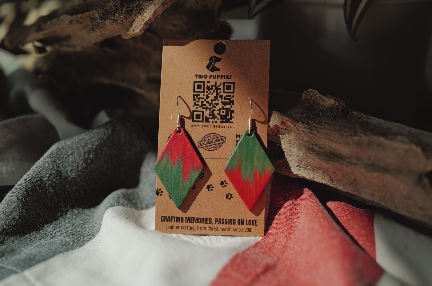 Forest Spark Leather Drop Earrings