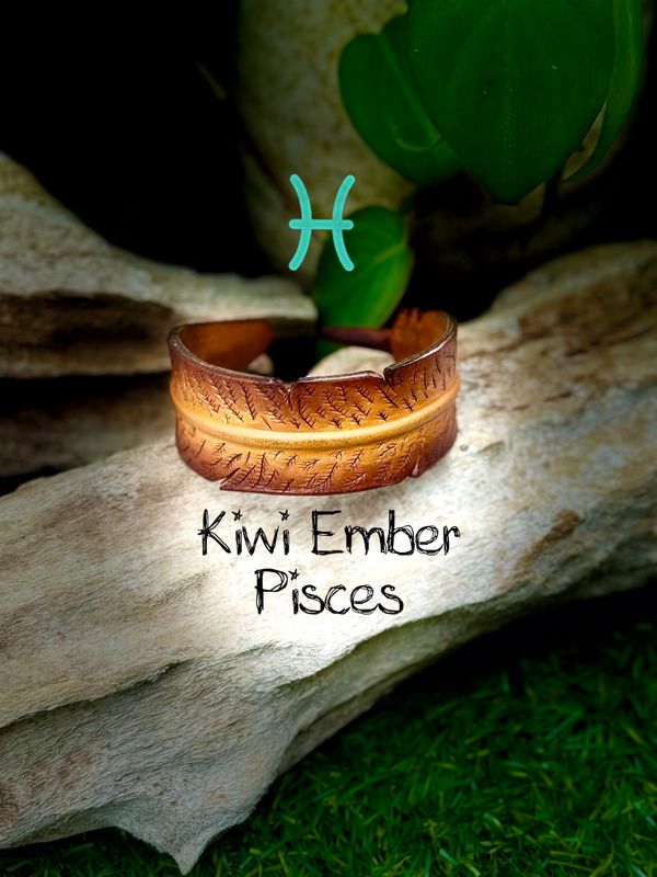 Kiwi Ember Leather Feather Adjustable Wristband