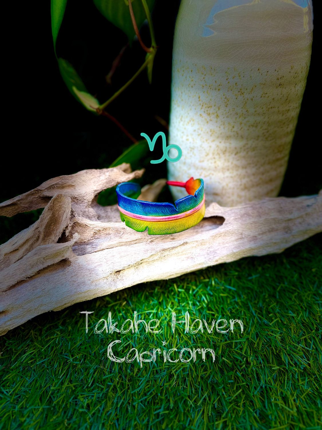 Takahē Haven Leather Feather Adjustable Wristband
