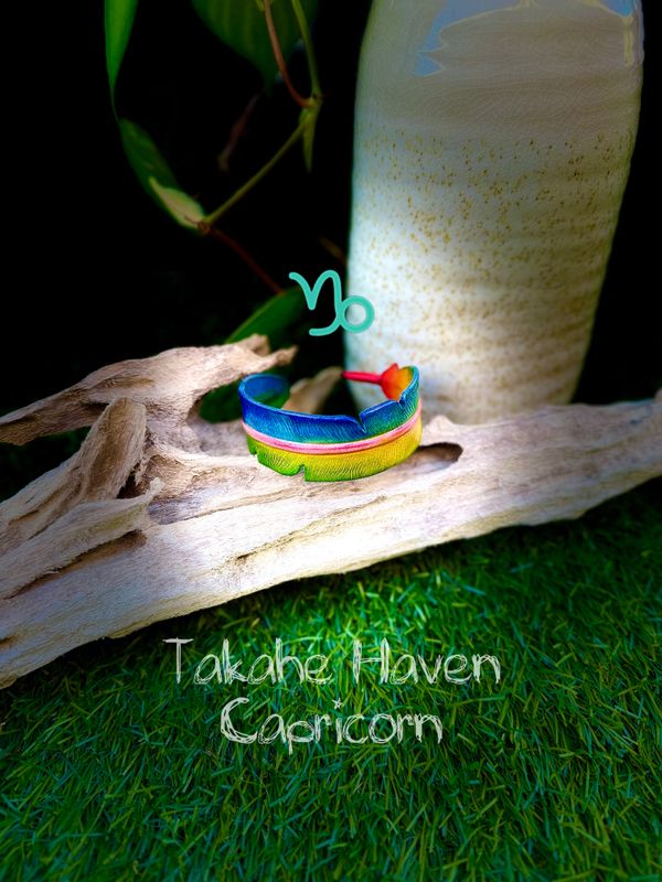Takahē Haven Leather Feather Adjustable Wristband