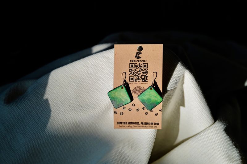 Green Crystal Leather Drop Earrings