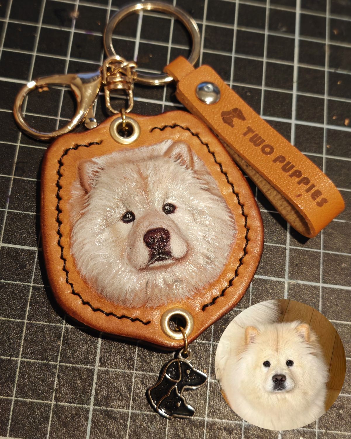 Pet Portrait Leather Carving &amp; Sculpting Keyring 