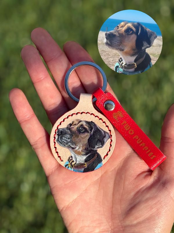 Pet Portrait Leather Carving &amp; Sculpting Mini Keyring 