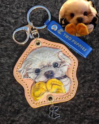 Pet Portrait Leather Hand-tooled &amp; Sculpted Keyring Keepsake