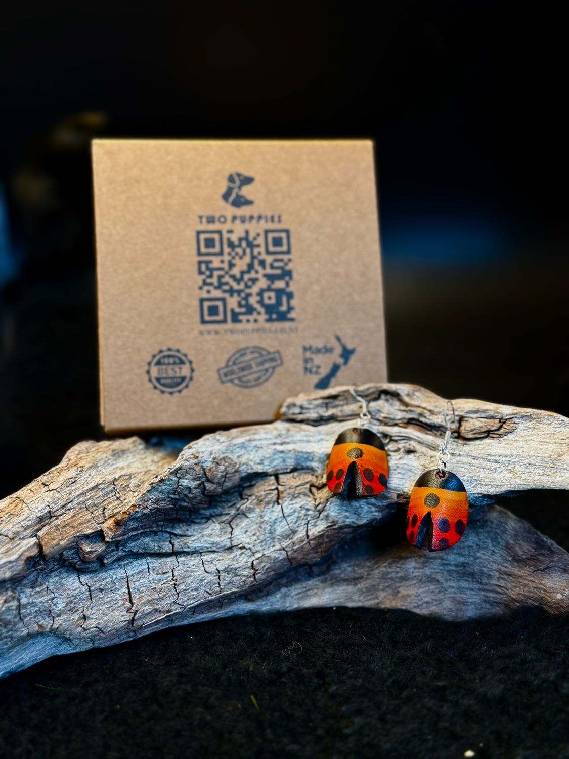 Ladybug Leather Drop Earrings