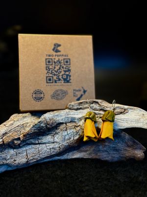 Golden Kōwhai Flowers Leather Drop Earrings