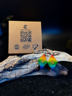 Koru Rainbow Diamond Leather Drop Earrings (Double Sided)