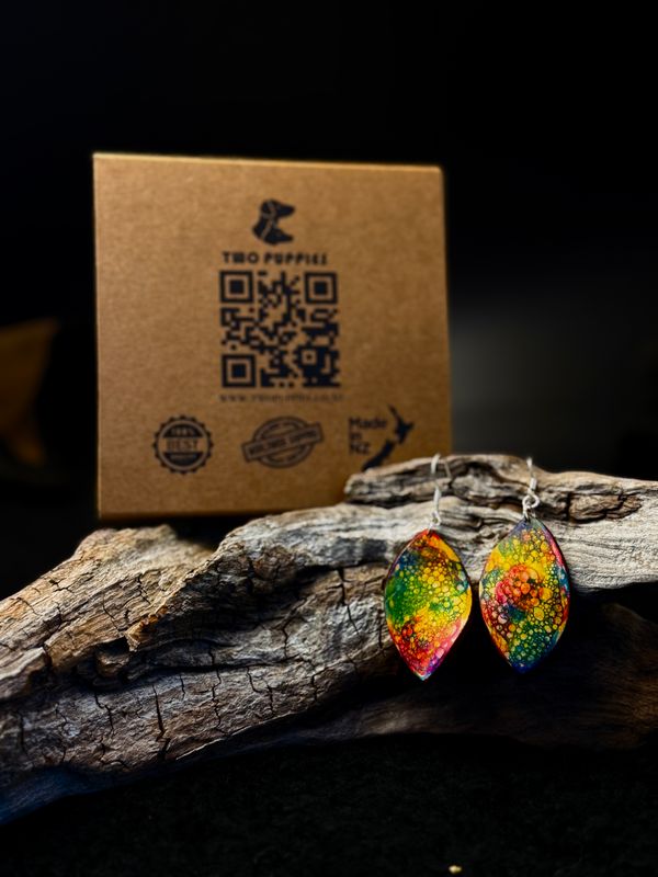 “Cosmic Bloom” Leather Drop Earrings (Double Sided)