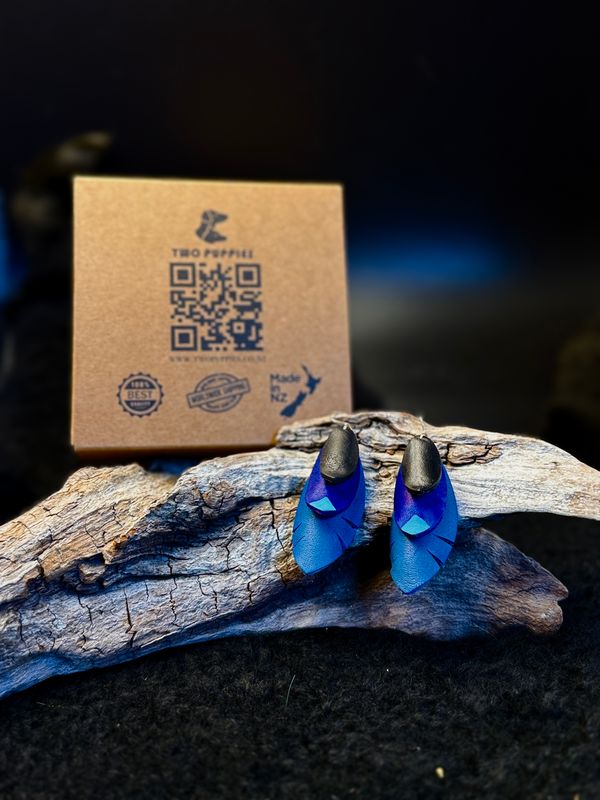 Kōkako Feather Leather Drop Earrings Kōkako Feather Leather Drop Earrings