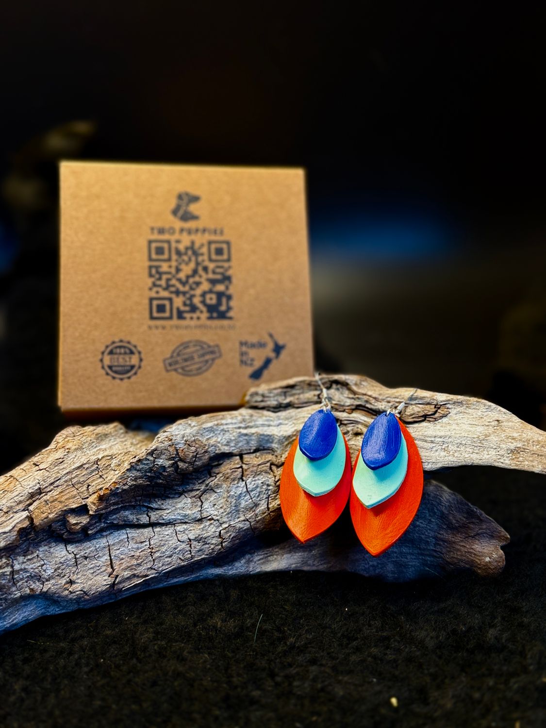 Kōtare Feather Leather Drop Earrings