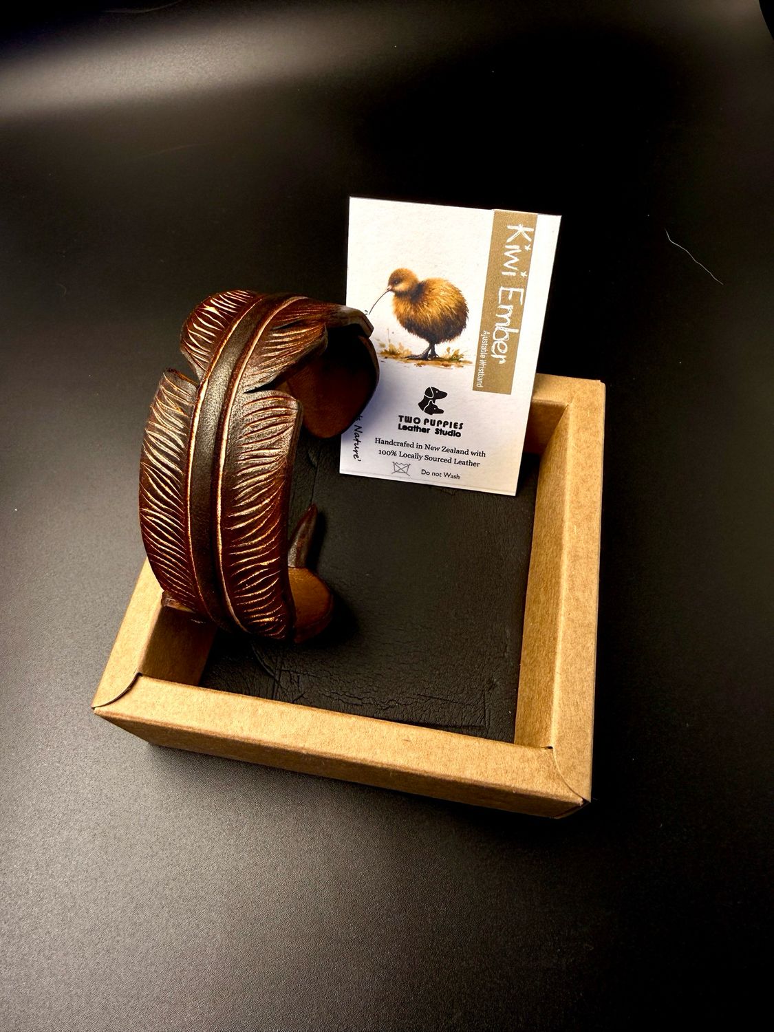 Kiwi Ember Leather Feather Adjustable Cuff