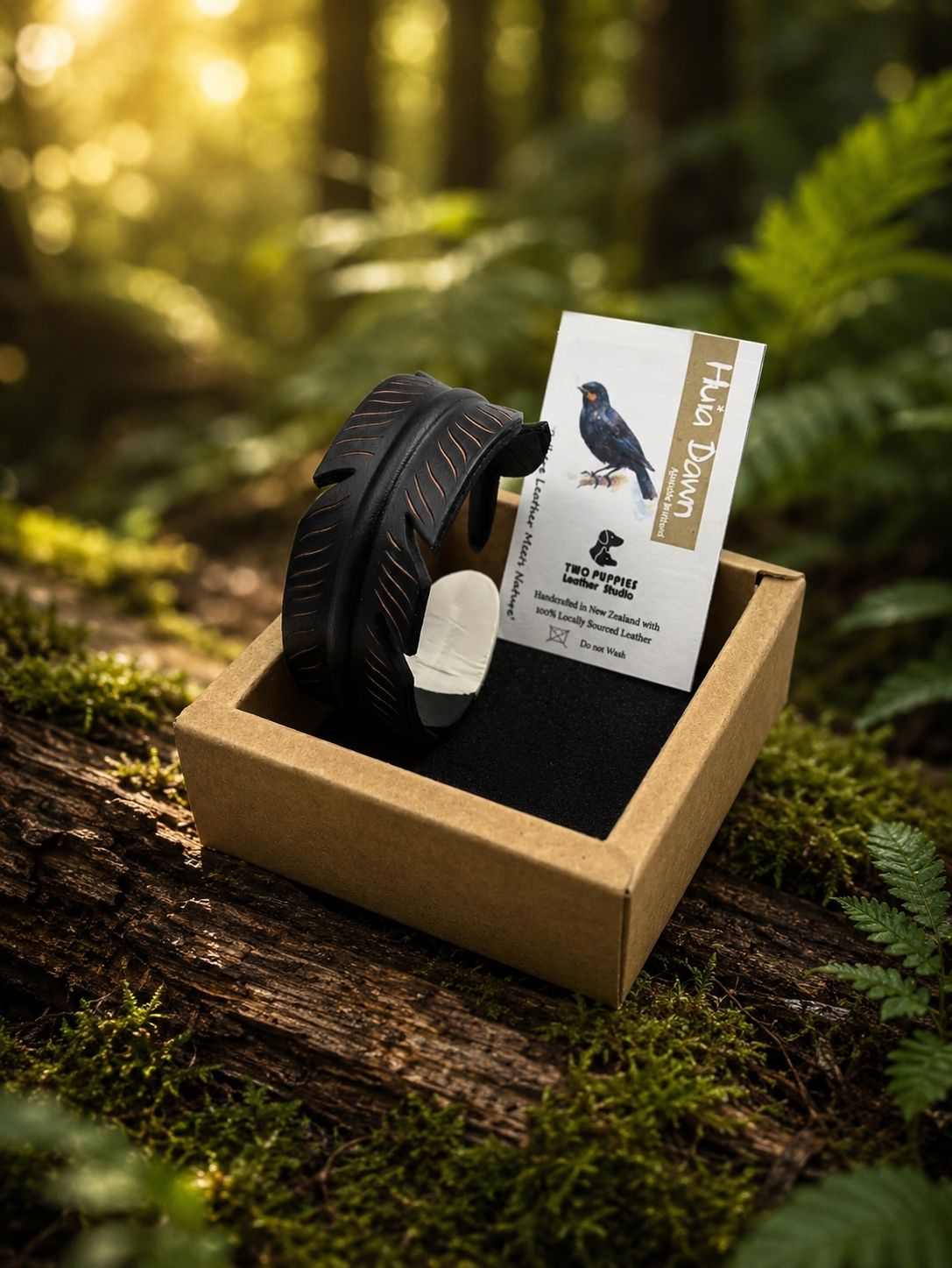 Huia Dawn Leather Feather Adjustable Cuff