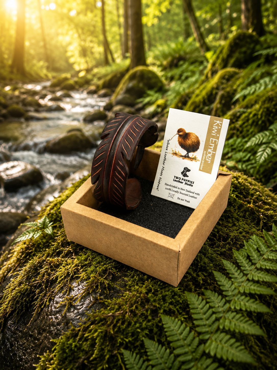 Kiwi Ember Leather Feather Adjustable Cuff