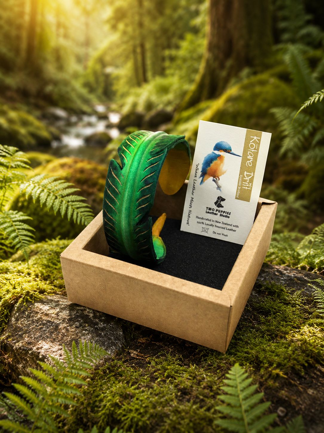 Kōtare Drift Leather Feather Adjustable Cuff