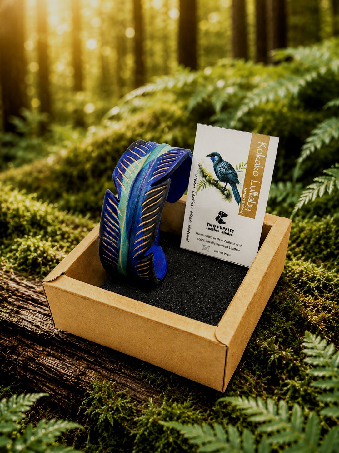 Kōkako Lullaby Leather Feather Adjustable Cuff