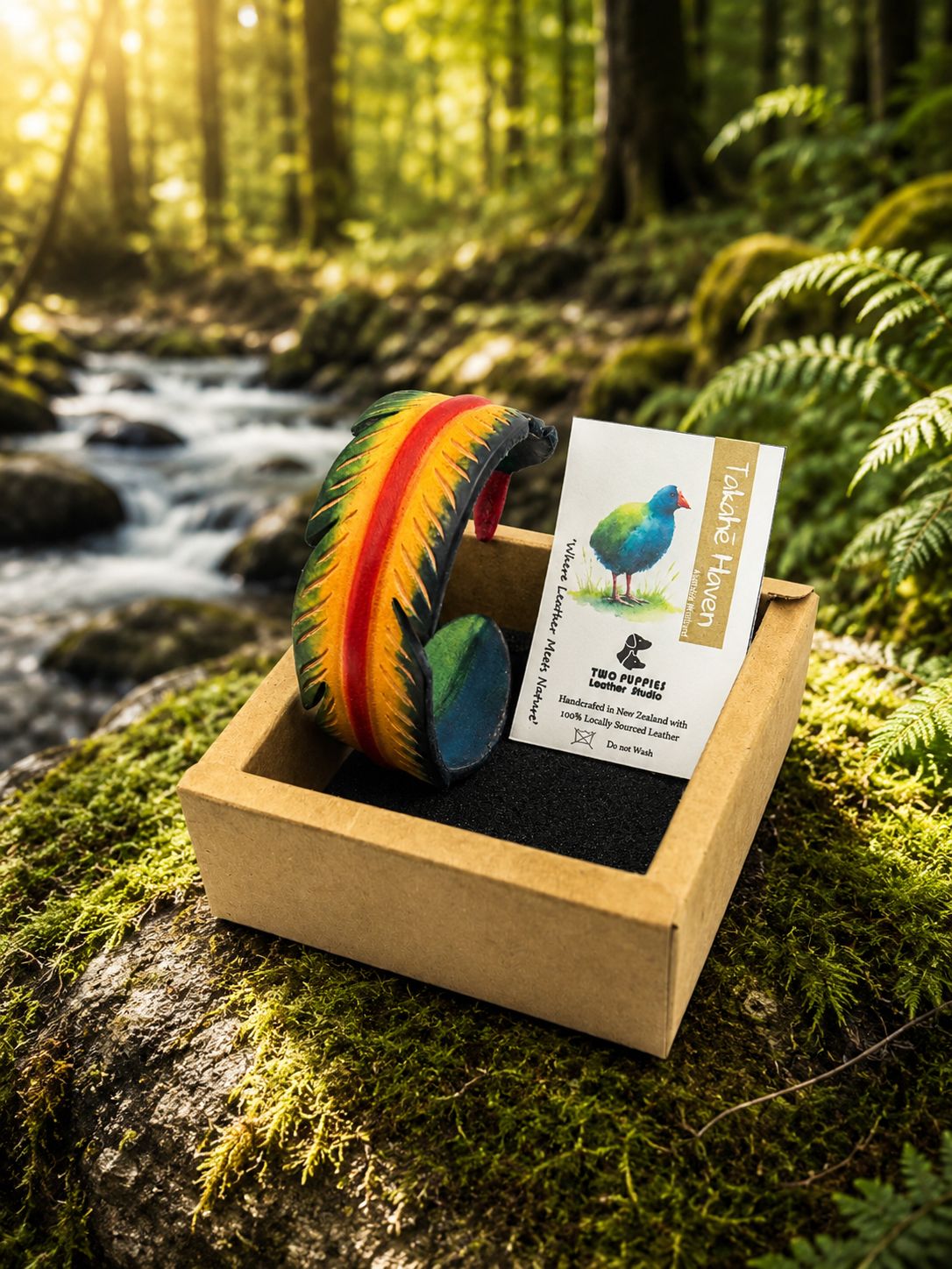 Takahē Haven Leather Feather Adjustable Cuff