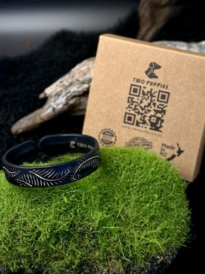 ‘Midnight Silver Fern’ Adjustable Leather Cuff